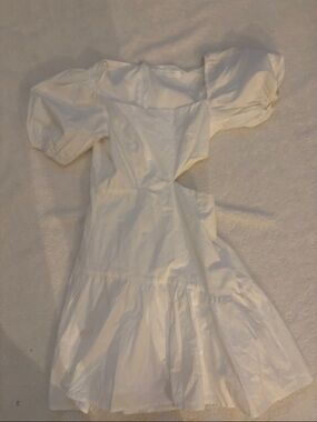 Astr White Puff Sleeve Ruffle Hem Dress